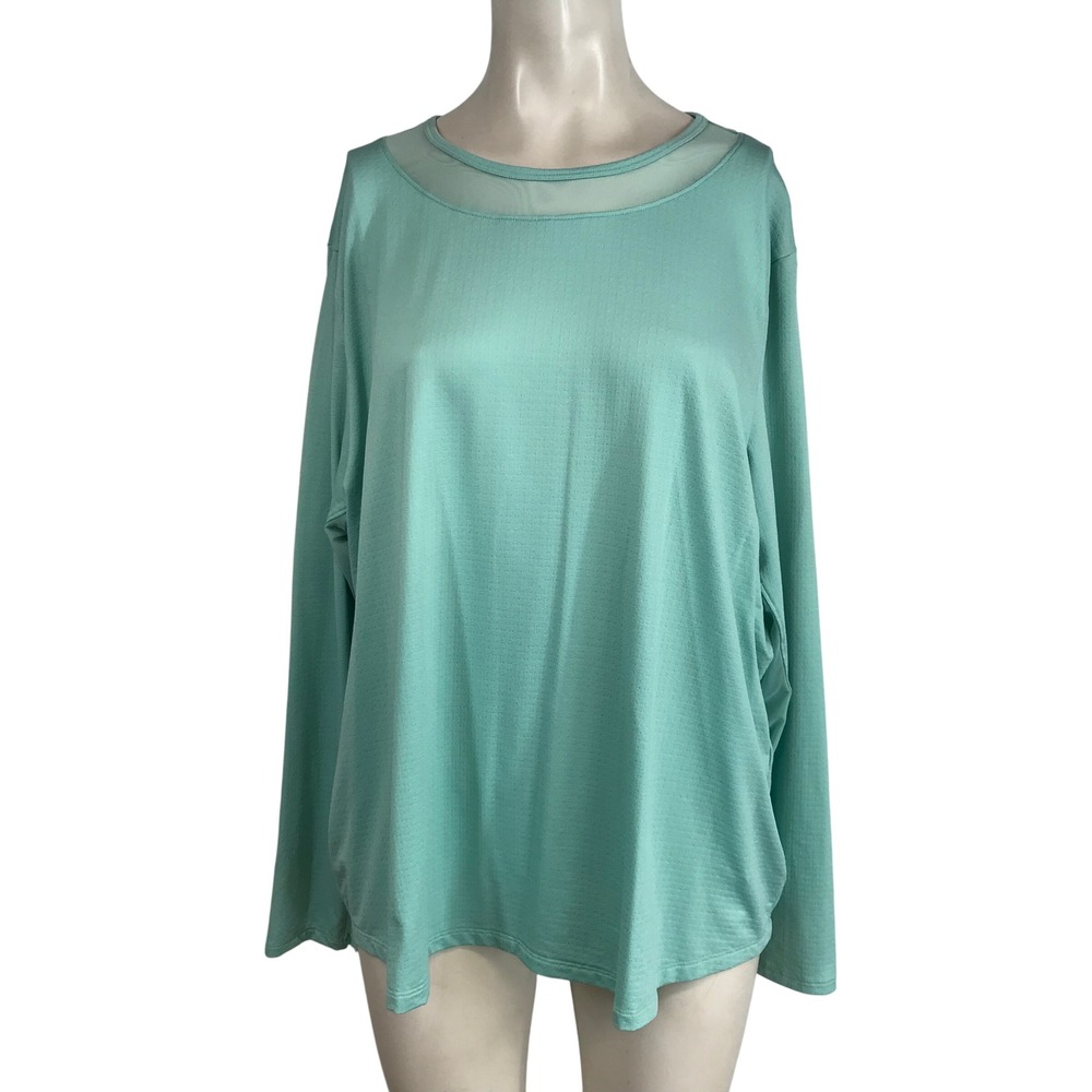 Chicos Long Sleeve‎ Mesh Neck Top Seafoam Green Textured Breathable Size XXL